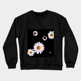 White And Yellow Flowers In Dark Theme Crewneck Sweatshirt